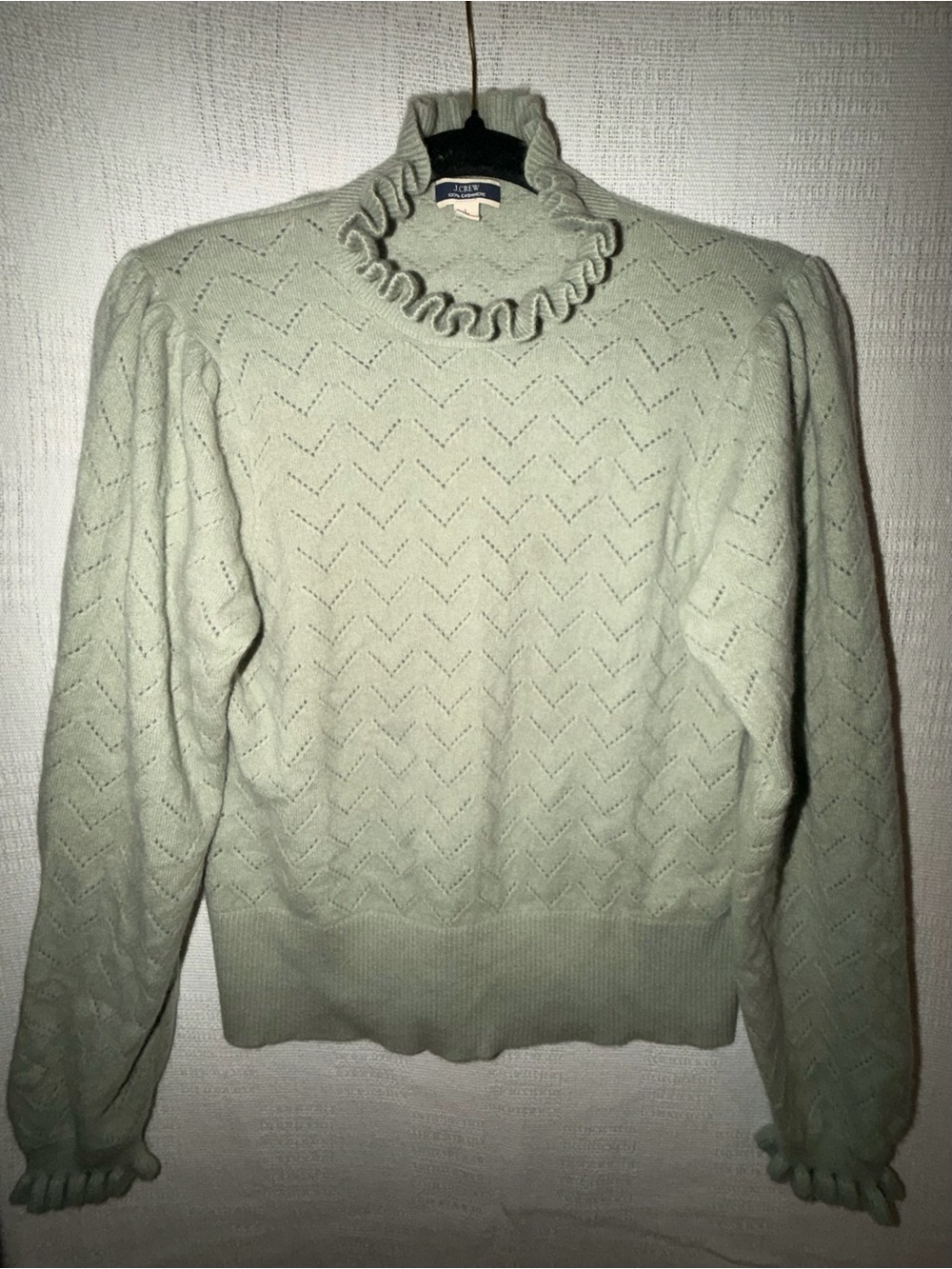 J. Crew Cashmere Chevron Knit Ruffle Sweater - L
